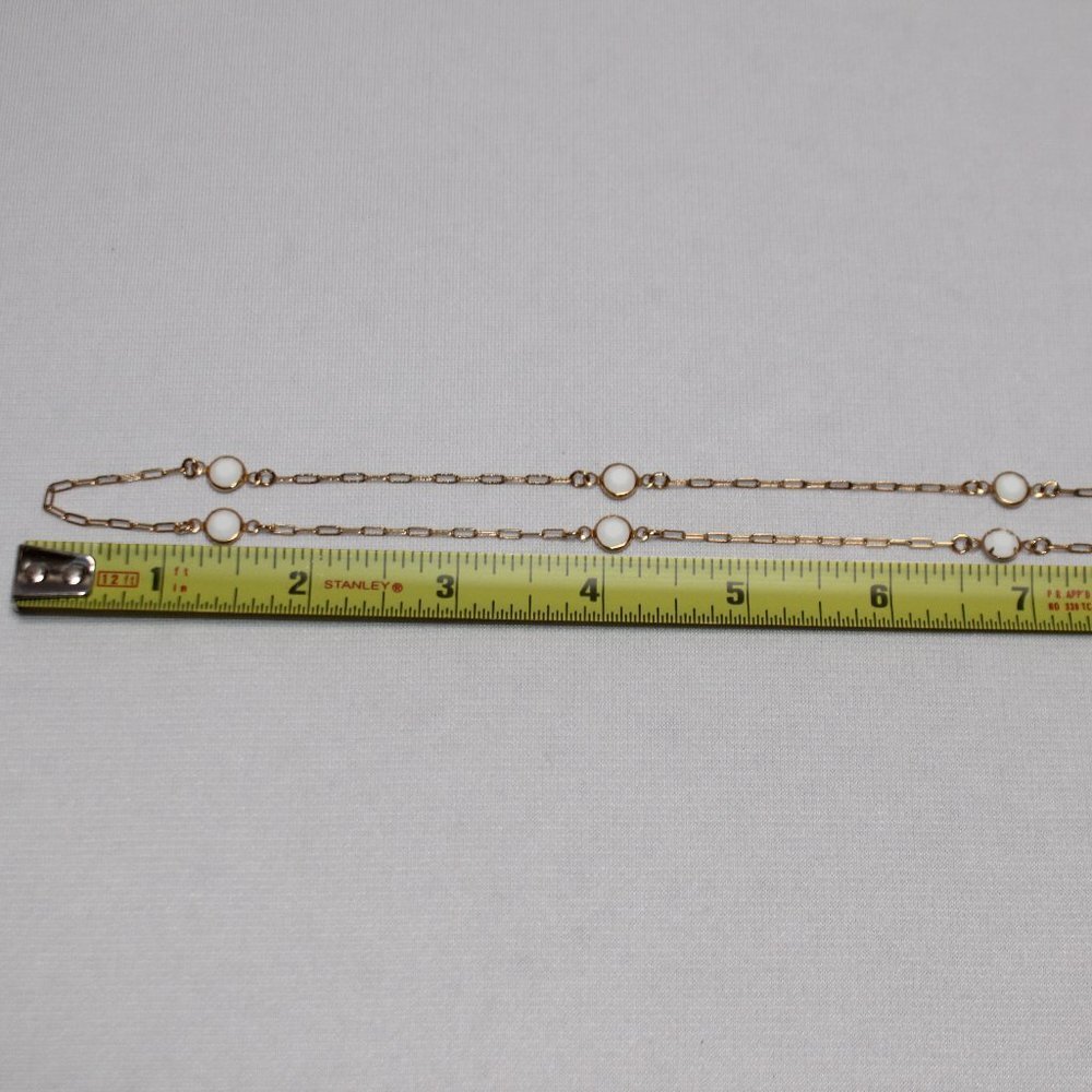 Gold Tone Delicate Chain with White Milk Glass Accents Stones - Picture 8 of 10